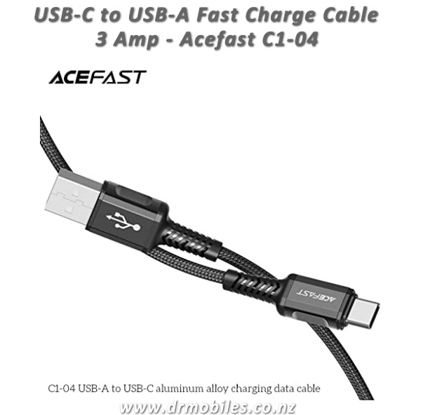 USB-A to USB-C Fast Charge/Data Cable, 3 Ampt, AceFast C1-04
