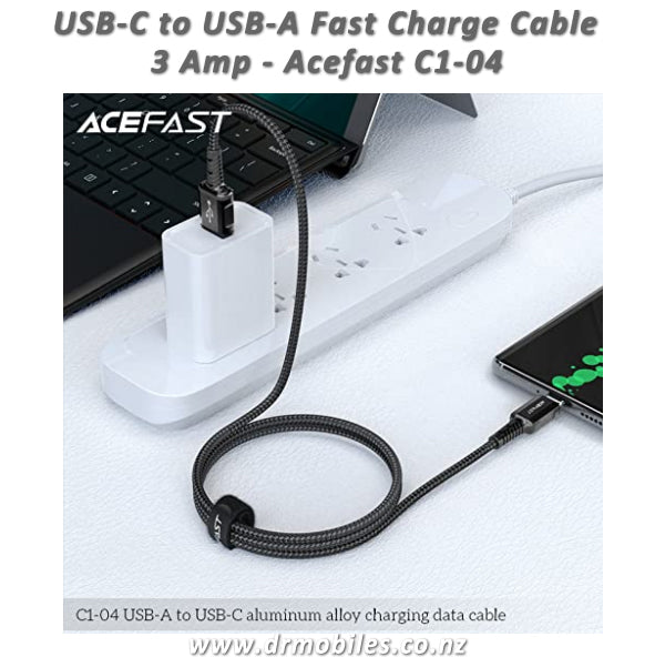 USB-A to USB-C Fast Charge/Data Cable, 3 Ampt, AceFast C1-04