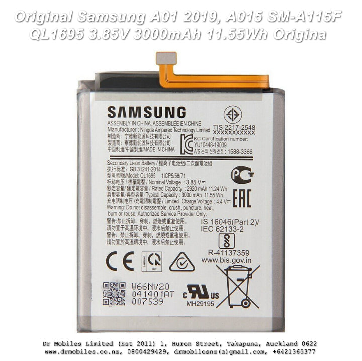 Samsung A01 2019 A015 SM-A115F QL1695 3.85V 3000mAh 11.55Wh Original Battery Galaxy