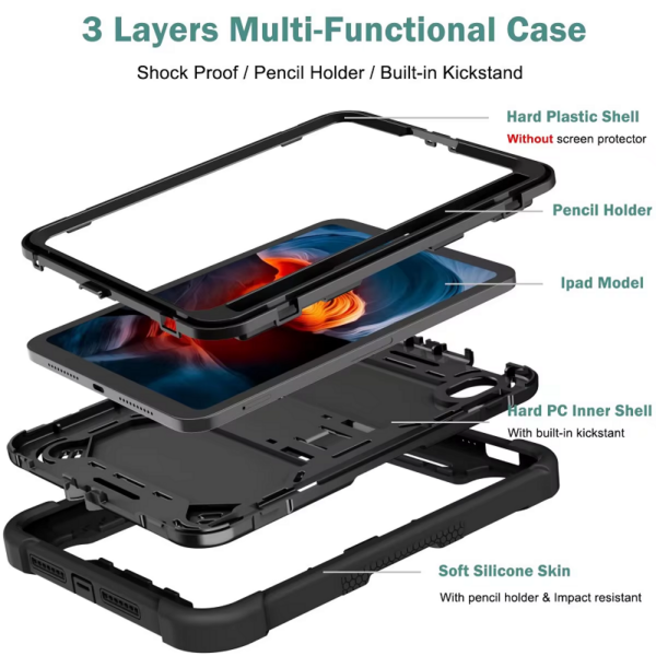 iPad A16 11th/10th 11 inch Armor Rugged Shockproof Case with Stand