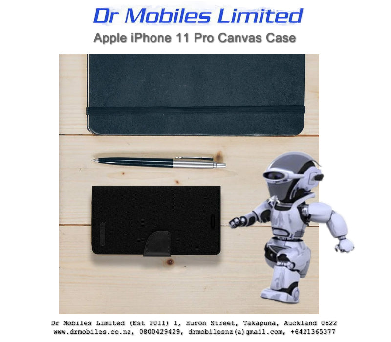 Mercury Goospery Apple iPhone 11 Pro, 5.8" Canvas Diary Case - Black