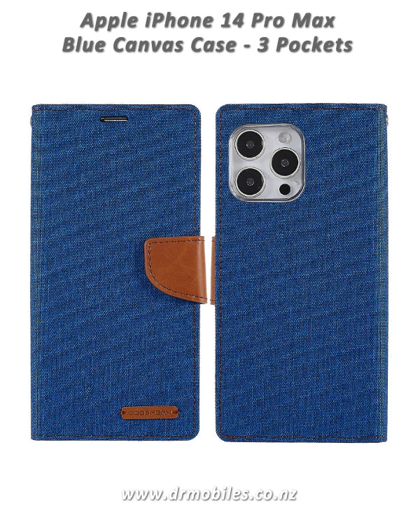 Apple iPhone 14 Canvas Diary Case - Blue