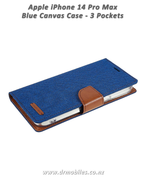 Apple iPhone 14 Pro Max Canvas Diary Case - Blue