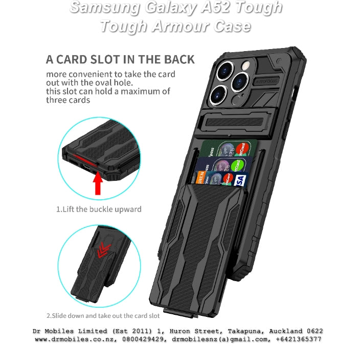 Samsung Galaxy A52 Tough Techtical Phone Case with Kickstand and credit card holder