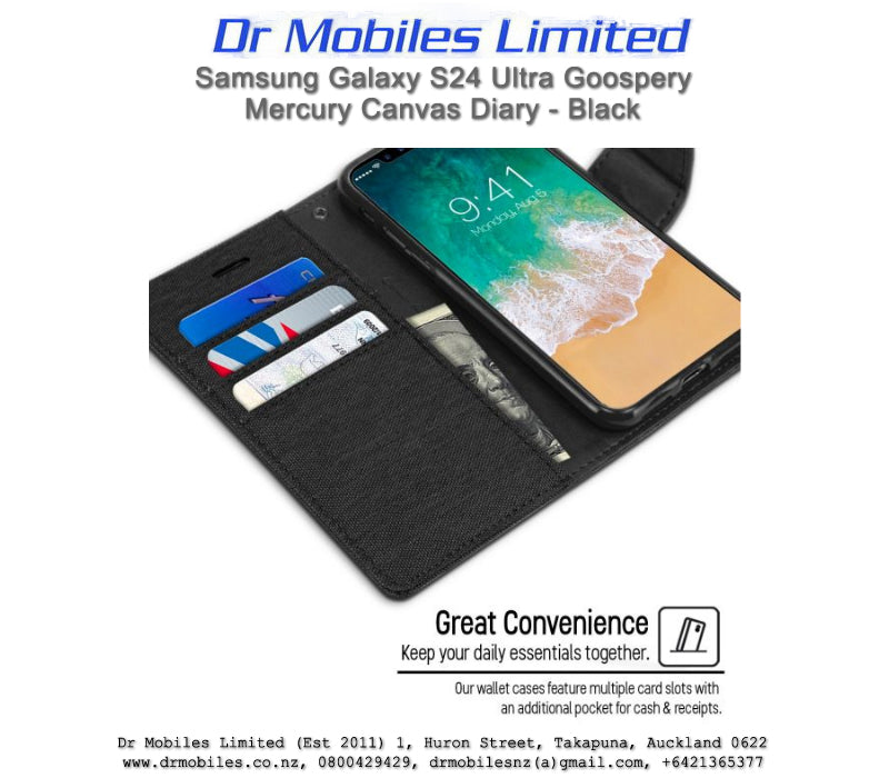 Samsung Galaxy S24 Ultra (SM-S928) Goospery Mercury Black Canvas Diary