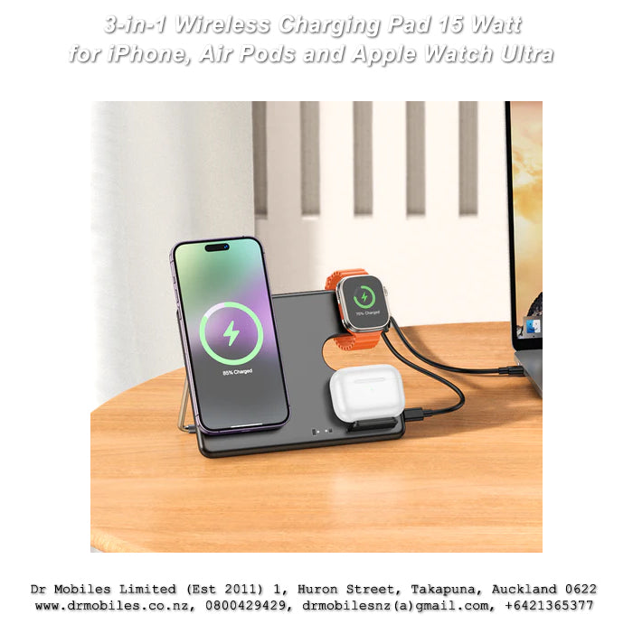 15W Fast Wireless Charging Pad 3-in-1 for iPhone, Air Pods and Apple Watch CQ1