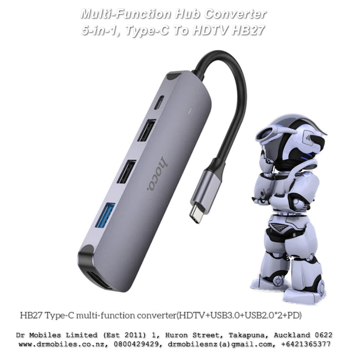 Multi-Function Hub Converter, 5-in-1, Type-C To HDTV + USB3.0, PD, Hoco, HB27