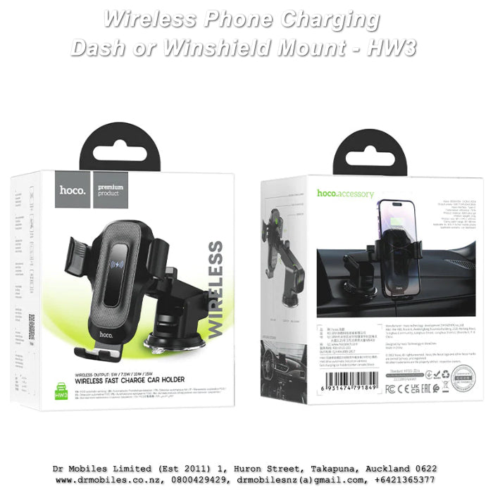 15W Fast Wireless Charger HW3 Dash/Winshield Mount Phone Holder