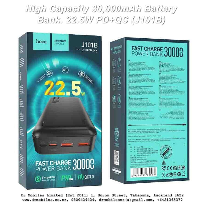 High Capacity 30,000mAh Battery Bank. 22.5W PD+QC (J101B)