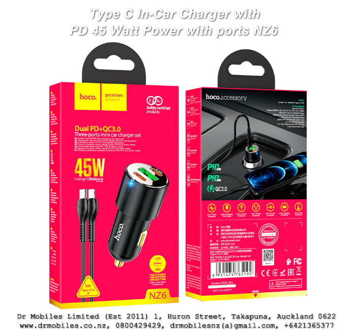 Type C In-Car Charger with PD 45 Watt Power! Hoco NZ6