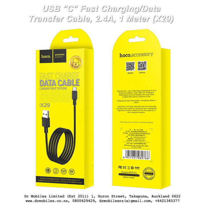 USB "C" Fast Charging/Data Transfer Cable, 2.4A, 1 Meter (X29)