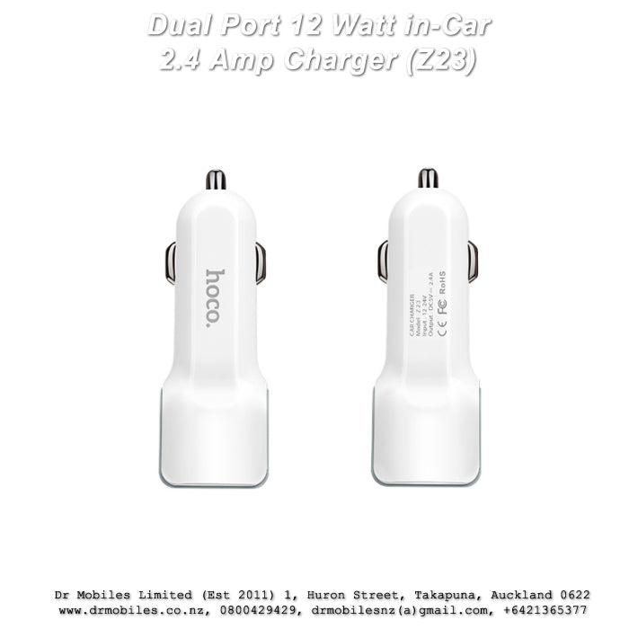 Dual Port 12 Watt in-Car Charger 2.4 Amp (Z23)