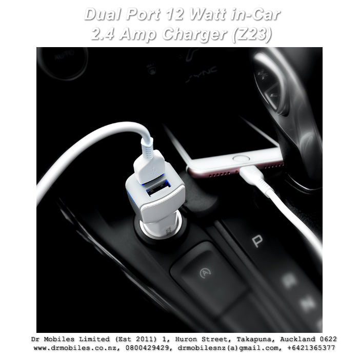 Dual Port 12 Watt in-Car Charger 2.4 Amp (Z23)