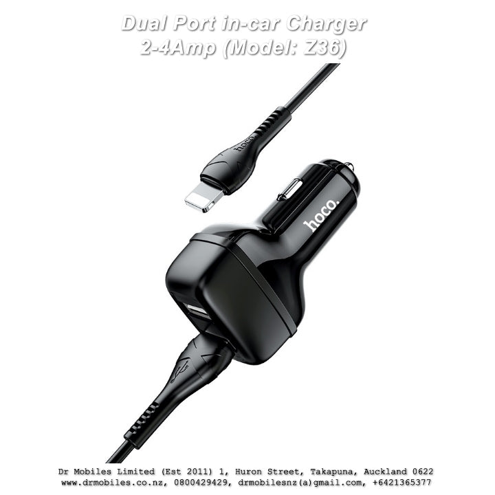 Compact Dual Port in-car Charger 2.4A mp (Model: Z36)