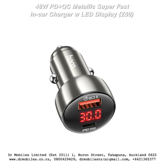 48W PD+QC Metallic Super Fast In-car Charger w LED Display (Z50)