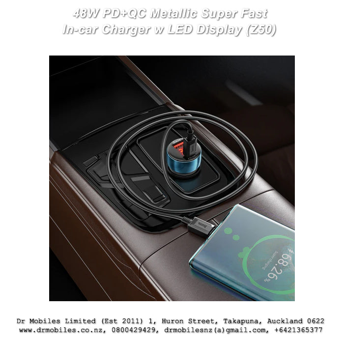 48W PD+QC Metallic Super Fast In-car Charger w LED Display (Z50)
