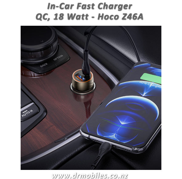 18W, QC, In-Car Fast Charger with Dual Ports- Hoco Z46A