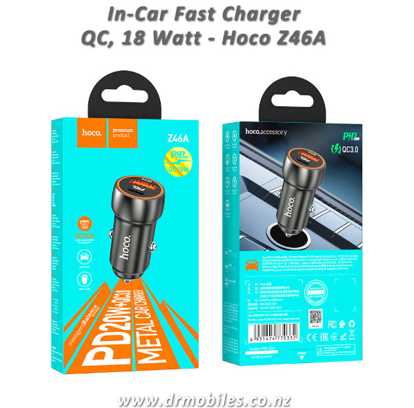 18W, QC, In-Car Fast Charger with Dual Ports- Hoco Z46A