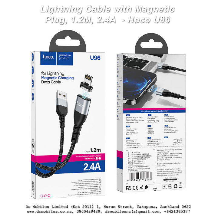Magnetic Charging Data Cable for iPhone, 1.2m, 2.4 Amp - U96