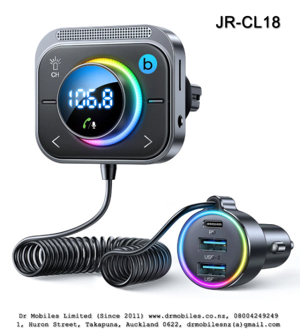 In-Car Wireless FM Transmitter, BT, TF Card and AUX playback Mode