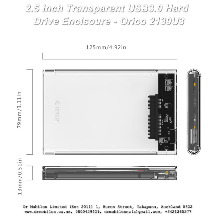 2.5 inch Transparent USB3.0 Hard Drive Enclosure - Orico 2139U3 SATA