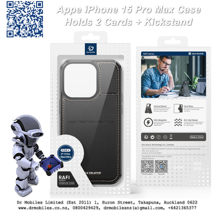 Apple iPhone 15 Pro Max Case with Card Holder and Kick Stand (RAFI)