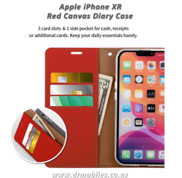 Apple iPhone XR Canvas Diary Wallet Case (Red)