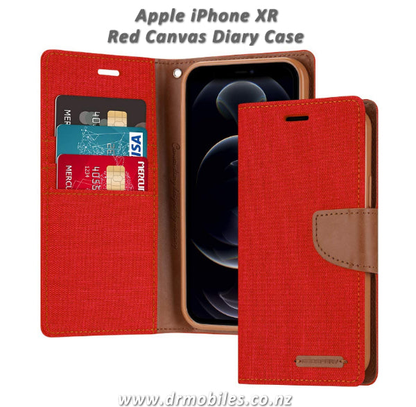 Apple iPhone XR Canvas Diary Wallet Case (Red)