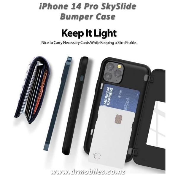 Apple iPhone 14 Pro Skyslide Bumper Case Holds 2 Credit Cards - Black