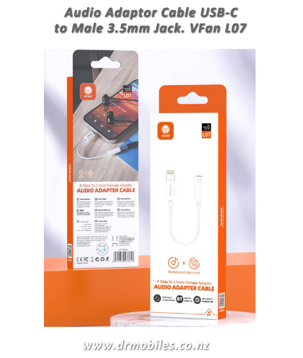 Lightning to mini jack 3.5mm AUX cable, 10cm.  VipFan L07
