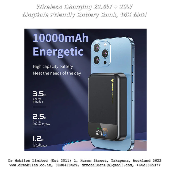 10,000 mAh, Magnetic PD 22.5W + 20W Wireless Charging Power Bank, LED Display, F13