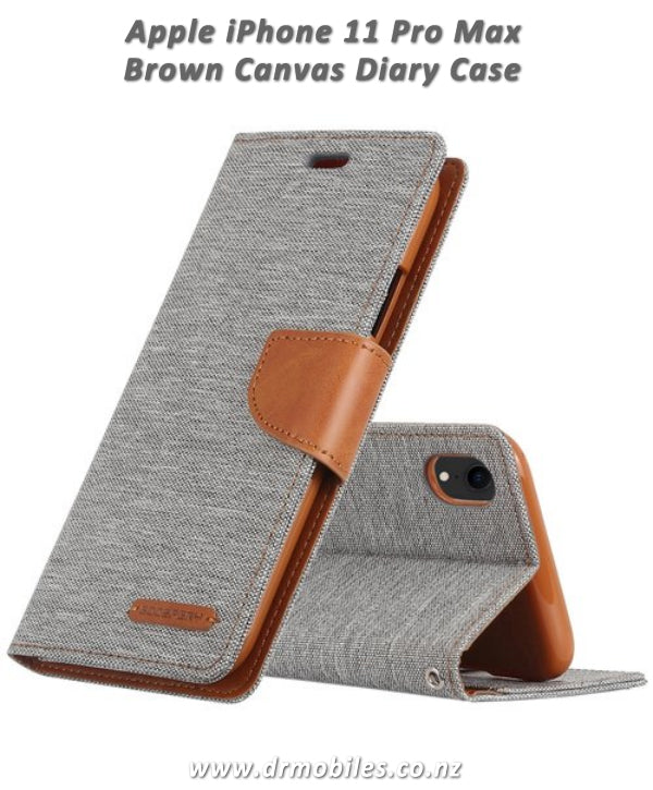 Apple iPhone 11 Pro Max Canvas Diary Wallet Case (Brown)