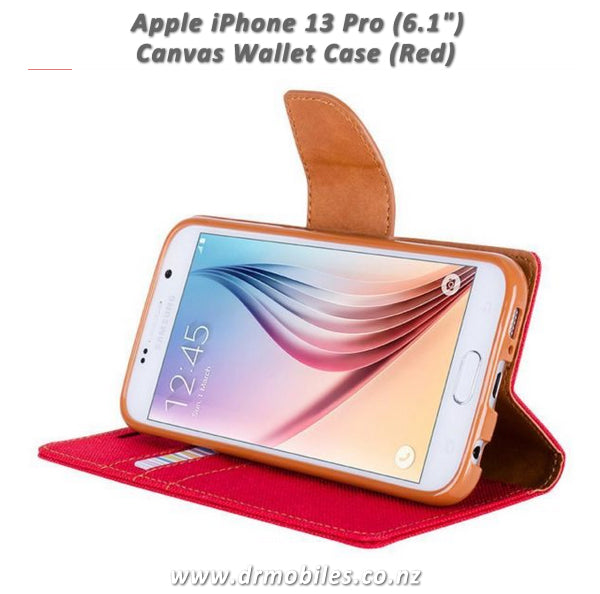 Mercury Goospery Apple iPhone 13 Pro, 6.1" Canvas Diary Case - Red