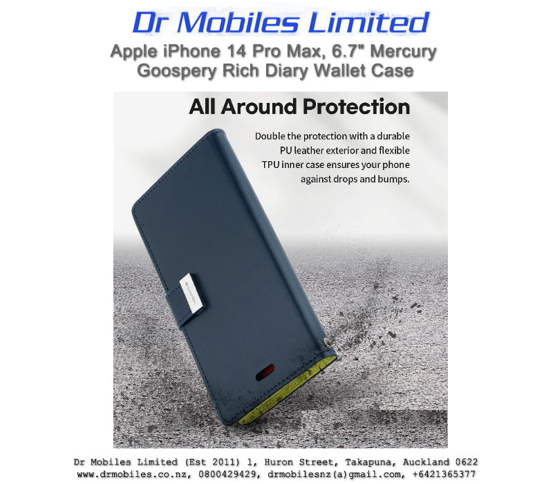 Mercury Goospery Rich Diary 5 Pocket Wallet Case for Apple iPhone 14 Pro Max, 6.7"