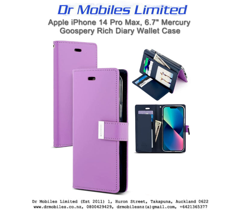 Mercury Goospery Rich Diary 5 Pocket Wallet Case for Apple iPhone 14 Pro Max, 6.7"