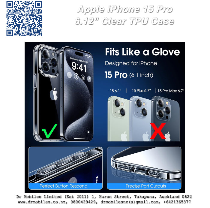 Apple iPhone 15 Pro, 6.12" Clear TPU Case - Extra Protection