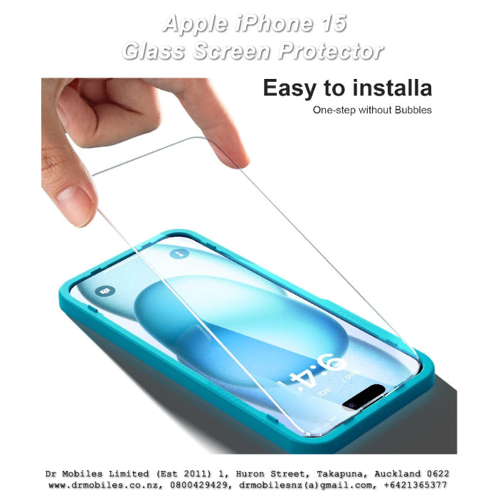 Apple iPhone 15 Glass Screen Protector, Strong 9H Hardness Rating
