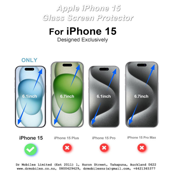 Apple iPhone 15 Glass Screen Protector, Strong 9H Hardness Rating