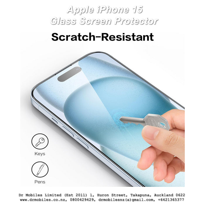 Apple iPhone 15 Glass Screen Protector, Strong 9H Hardness Rating