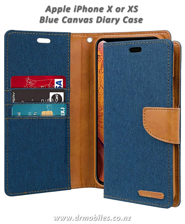Apple iPhone X or XS Canvas Diary Case - Blue