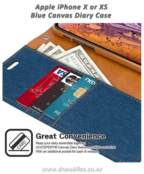 Apple iPhone X or XS Canvas Diary Case - Blue