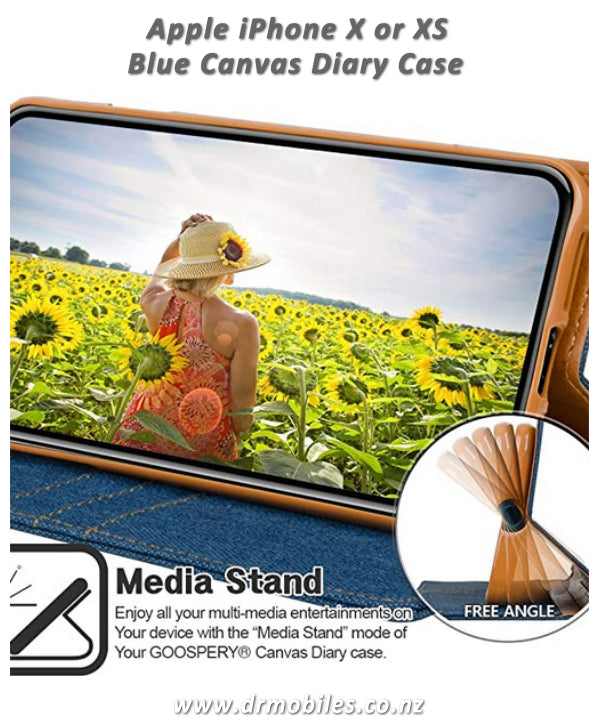 Apple iPhone X or XS Canvas Diary Case - Blue