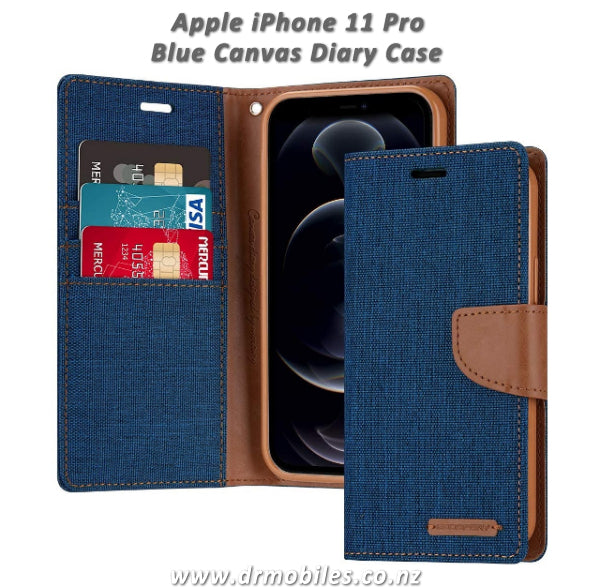 Mercury Goospery Canvas Diary Case for Apple iPhone 11 Pro, 5.8" - Blue